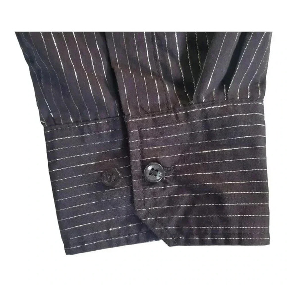 For Him London Men's Black Pinstripe Rhinestone Cross Button Up Shirt L - Picture 9 of 16